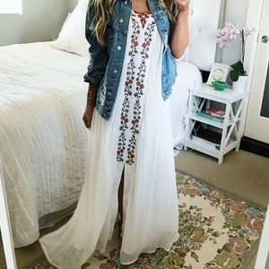 FLORAL EMBROIDERED STRAPLESS DRESS